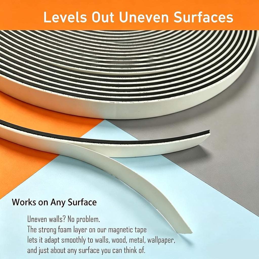 Width 1/2" Magnetic Strips with Foam Mounting Tape 30 Feet,Anisotropic Magnet Tape,Roll Package