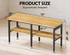 72”Heavy Duty Work Bench, 2-Layer Adjustable Workbench, 5000 LBS Capacity Work Bench with Power Outlet & Pegboard