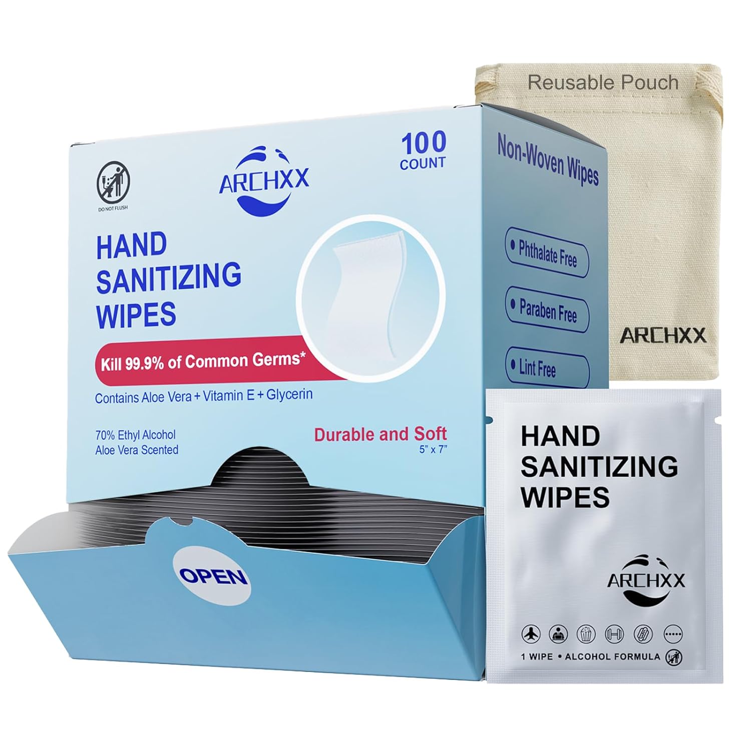 Cotton-Like Softness Hand Sanitizer Wipes, 100 Count, Antibacterial Hand Wipes Individually Wrapped, 70% Alcohol