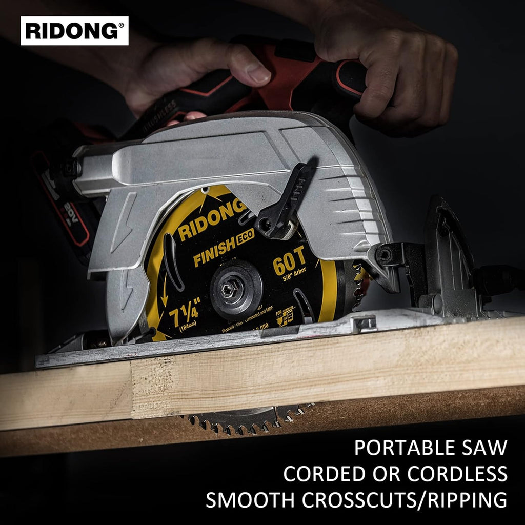 7-1/4 Inch 60 Tooth Circular Saw Blade with 5/8 Inch Arbor ATB Finishing for Wood Cutting(5-Packs)