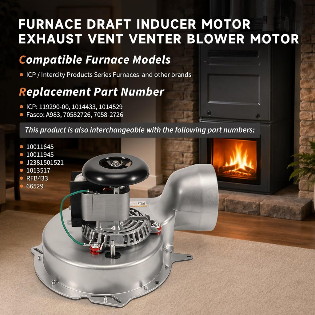 1014433 1014529 Furnace Draft Inducer Motor Compatible with ICP Heil Tempstar Intercity Products 10011645 10011945 119290-00 Exhaust Venter Blower for Fasco A983 70582726