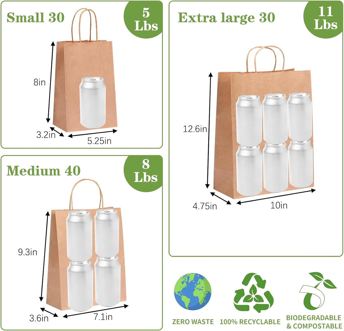 100pcs Brown Paper Bags with Handles Bulk, Gift Bags Assorted Sizes