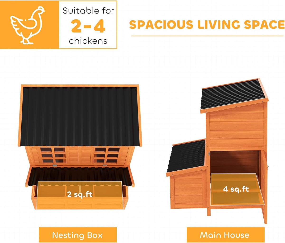 Wooden Chicken Coop 39" with Nesting Box for 2-4 Chickens Orange