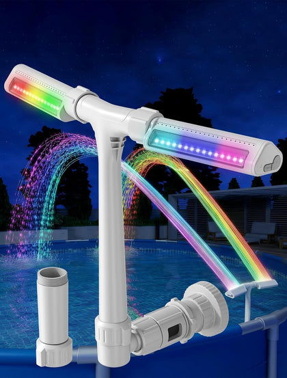 Pool Fountain with Rainbow Lights for Above Ground/Inground, Gray | 10-Color LED Lights, Dual Adjustable Pool