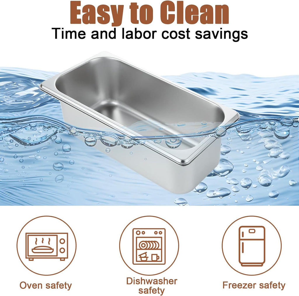 6PCS Hotel Pans Stainless Steel Steam Table Pan Restaurant Supplies 1/3 Size x 4 inch Deep Stainless Steam Table