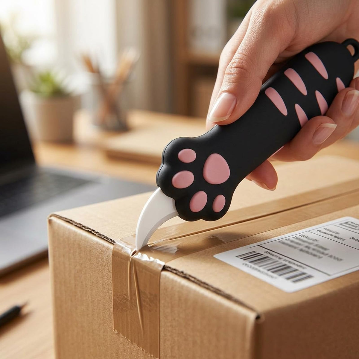 3PCS Cat Paw Box Cutter, Cute Box Cutter for Package Opening and Craft Projects, Retractable Cat Claw Box Cutter, Available in Pink Blue Black Colors
