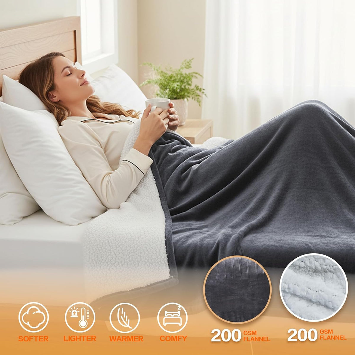 Electric Heated Blanket King Size 90''x100'' - Dual-Control Heating Blanket, Soft & Warm Flannel 10-Level Temperature