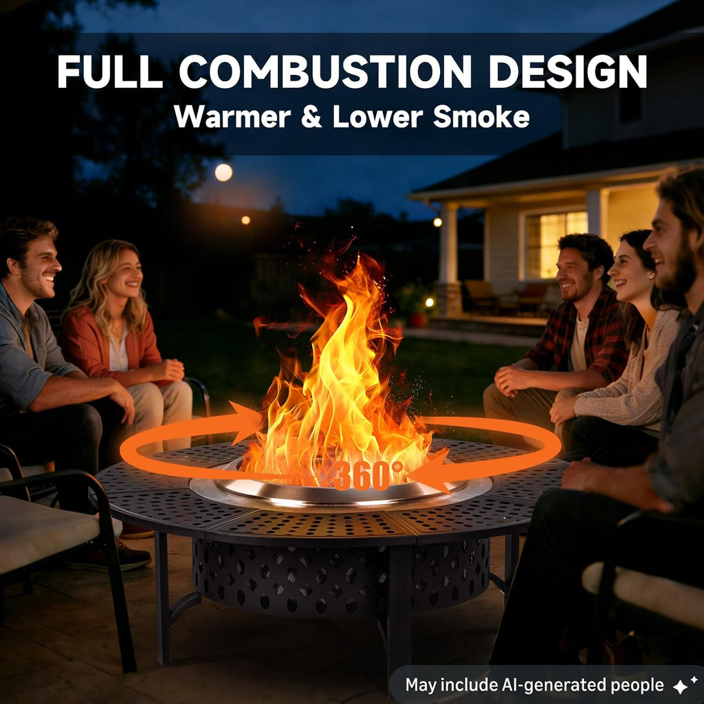 47 Inch Smokeless Fire Pit with 2 Grills,Large Firepits for Outside