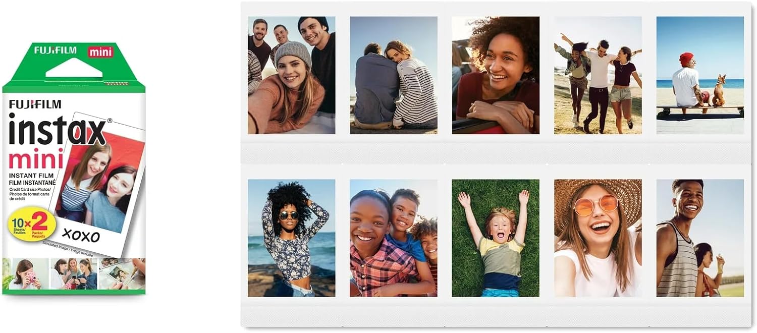 Mini Instant Film (White) for Mini 8,9,11,12,50s, 25, 7s, 90, 300 Cameras, Instax Mini Link's W/Microfiber Cloth by