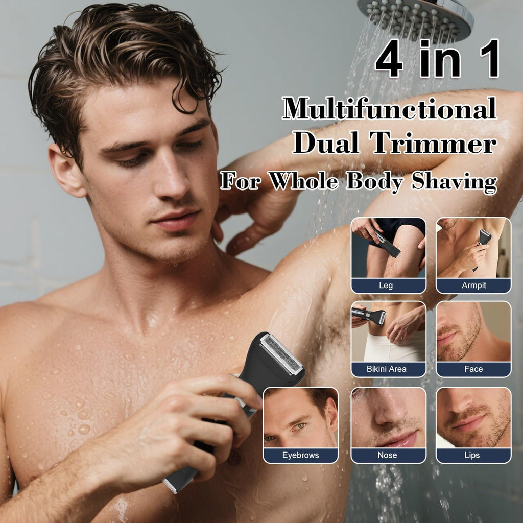 4 in 1 Multifunctional Dual - Head Body Hair Trimmer for Men, IPX7 Waterproof Groin & Body Hair Groomer, Rechargeable