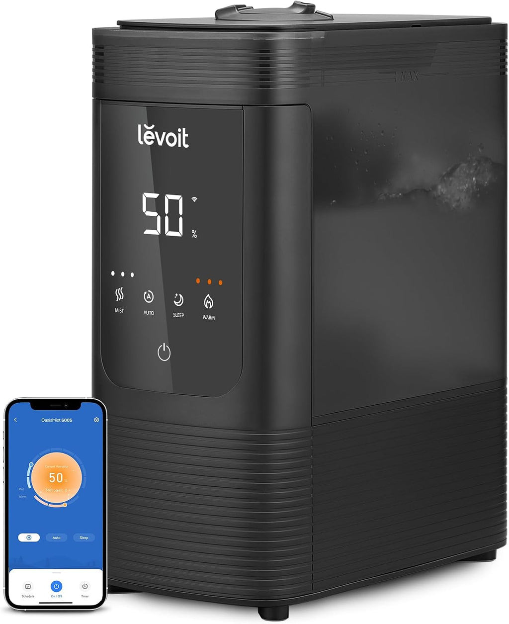 6L Smart Warm and Cool Mist Humidifiers for Home Bedroom, 60H | Auto Customized Humidity for Large room, Schedule
