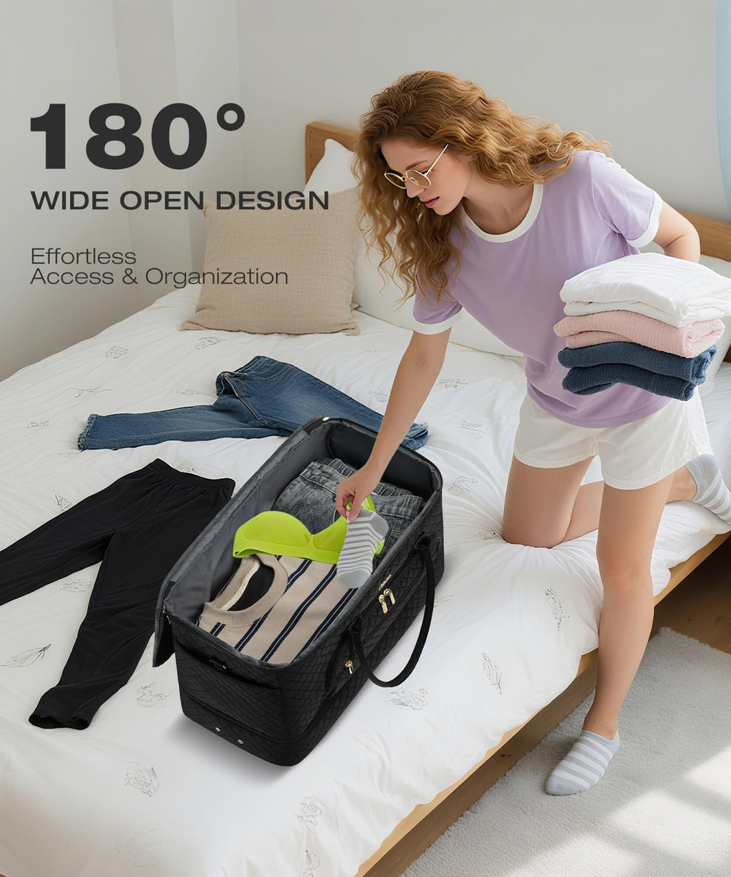 Travel Duffle Bag, Wide Open Large Weekender Bag for Women with Shoe Compartment, Carry on Overnight Bags with