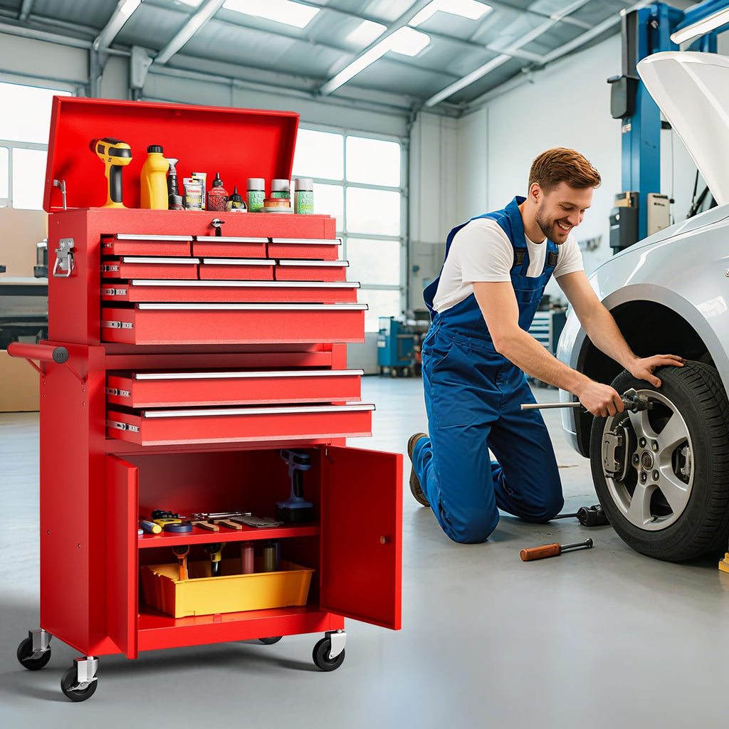 10-Drawer Rolling Tool Chest with wheels, Lockable 2-in-1 Tool Box