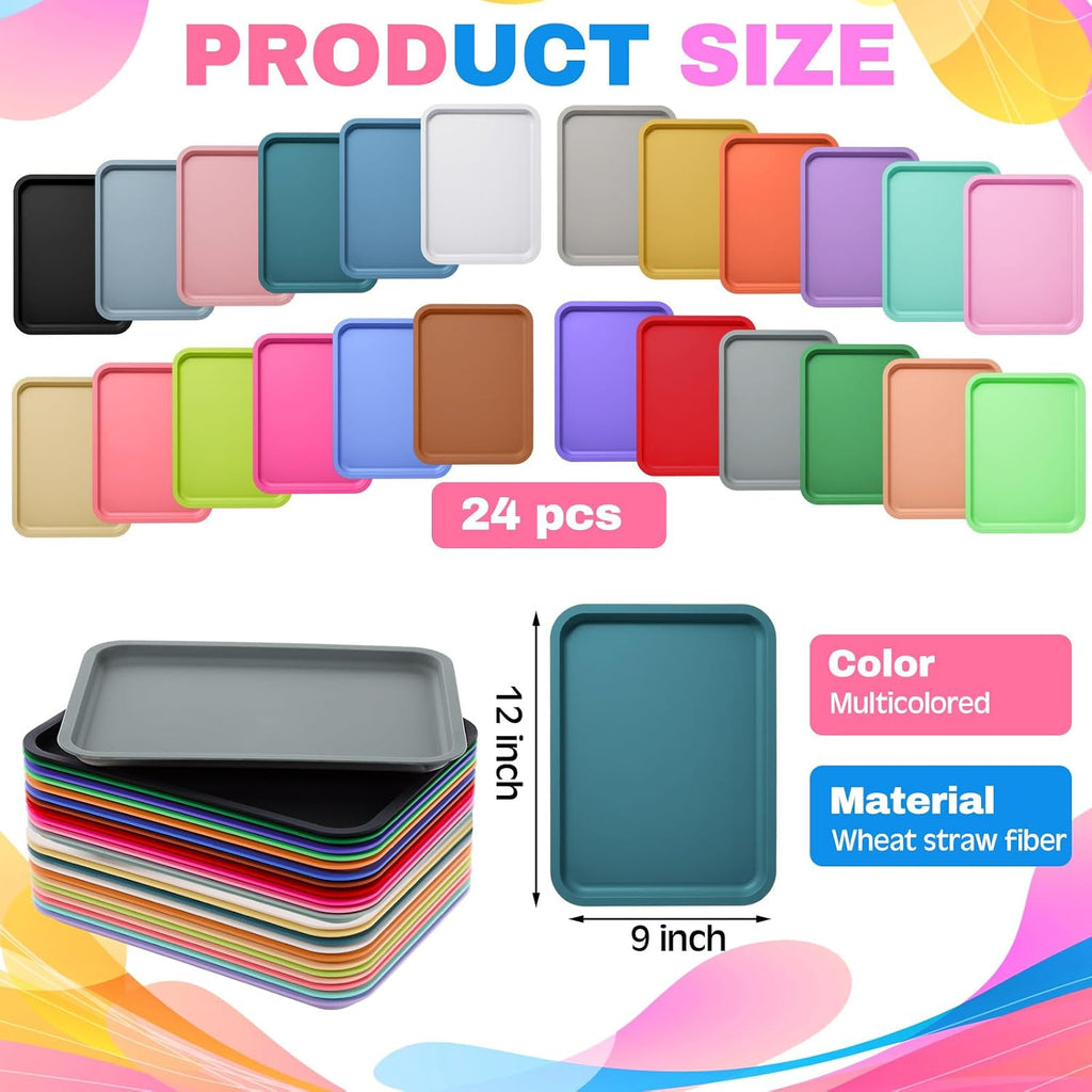 24 Pcs Plastic Fast Food Trays Bulk Colorful Restaurant Serving Trays Cafeteria Rectangular Plastic Serving Platter