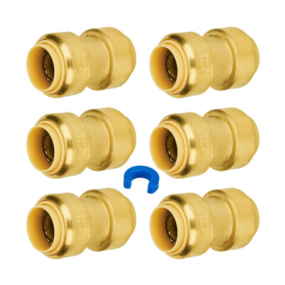 6-Pack Straight Coupling, 3/4 Inch Push PEX Fittings, Brass