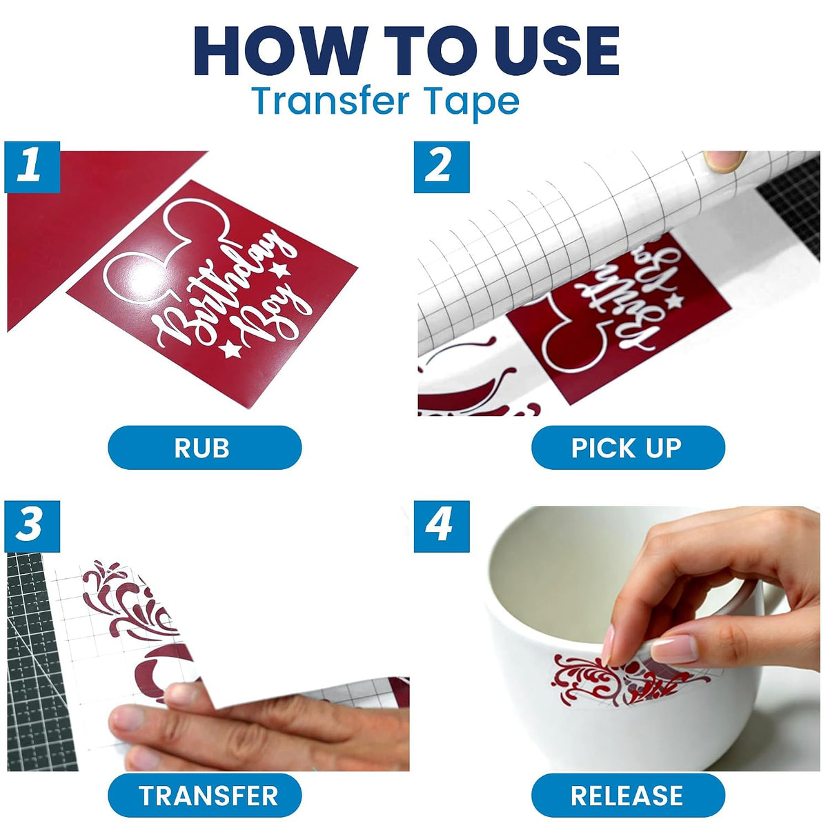 ADHES Clear Transfer Tape for Vinyl with Grid, 12" x 50FT