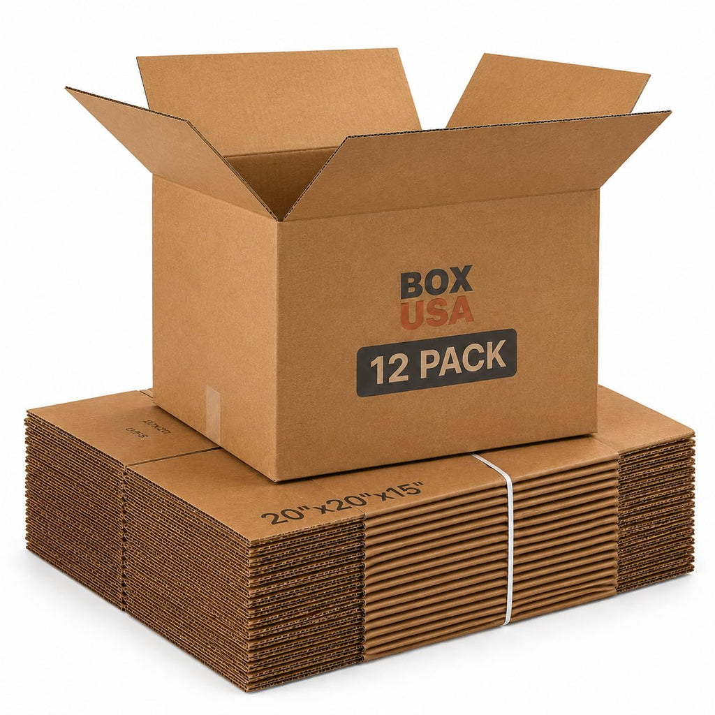 Moving Boxes Holds 65lbs, 20"L x 20"W x 15"H (12-Pack) Large - Corrugated Cardboard Box for Shipping, Mailing