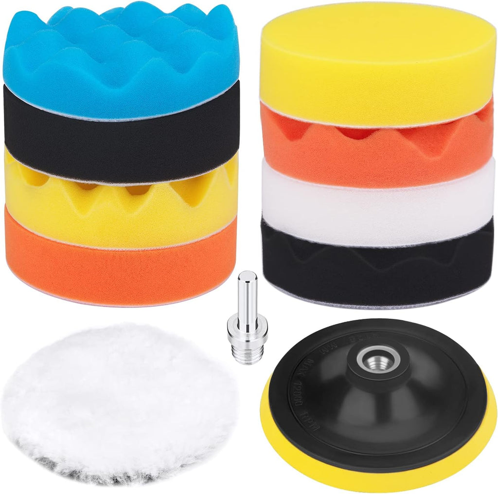 5 Inch Polishing Pads Kit, 11PCS Foam Buffing Pads with Drill Adapter | Foam Buffing Pads For Car Polishing And