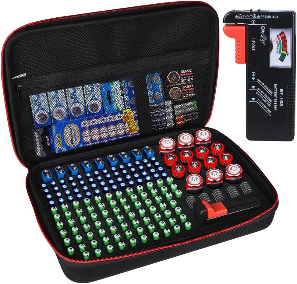 Battery Organizer Storage Box with Tester, Battery Vault Case Fireproof Waterproof Explosionproof Holder Box with