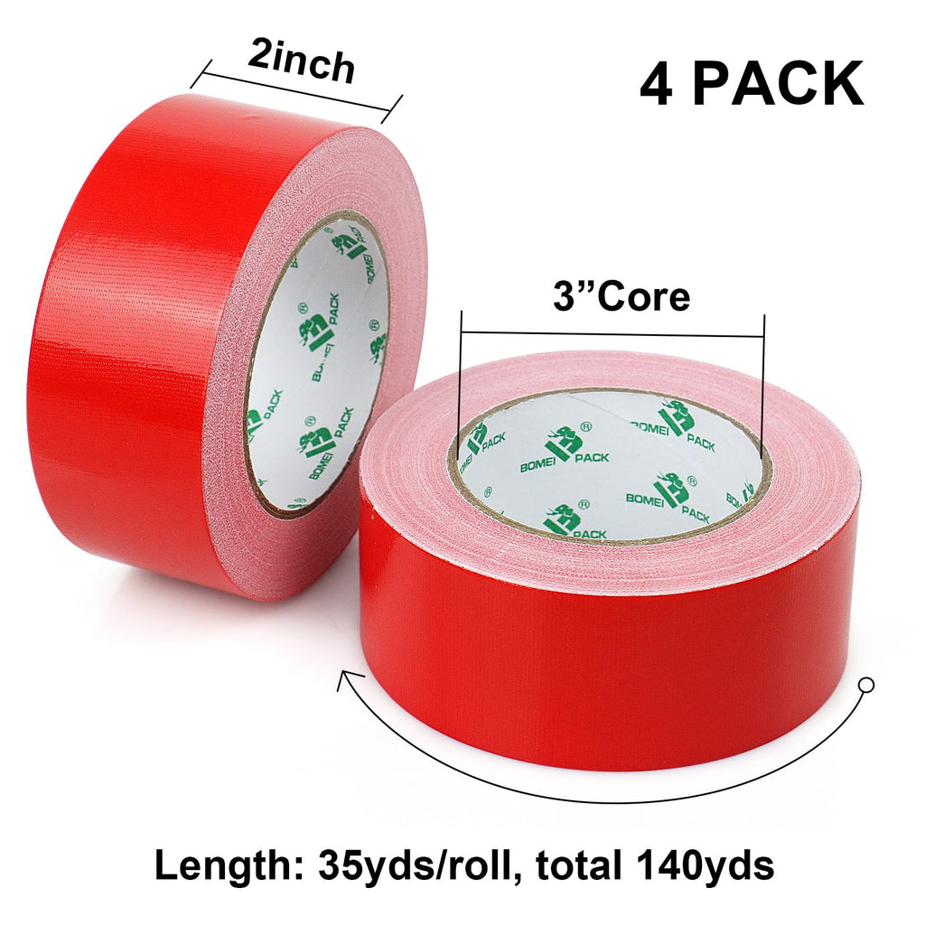 4 Pack Duct Tape Heavy Duty Waterproof 35 Yards x 2 Inch-Red
