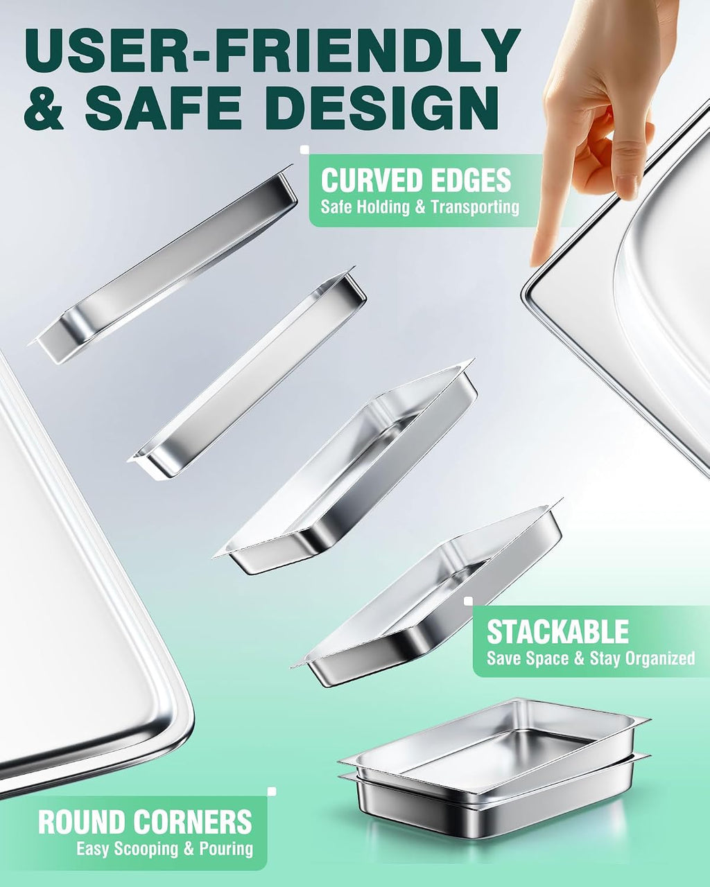 Stainless Steel Steam Table Hotel Pan Set 1/1 Size 2.5 Inch 6 Pack