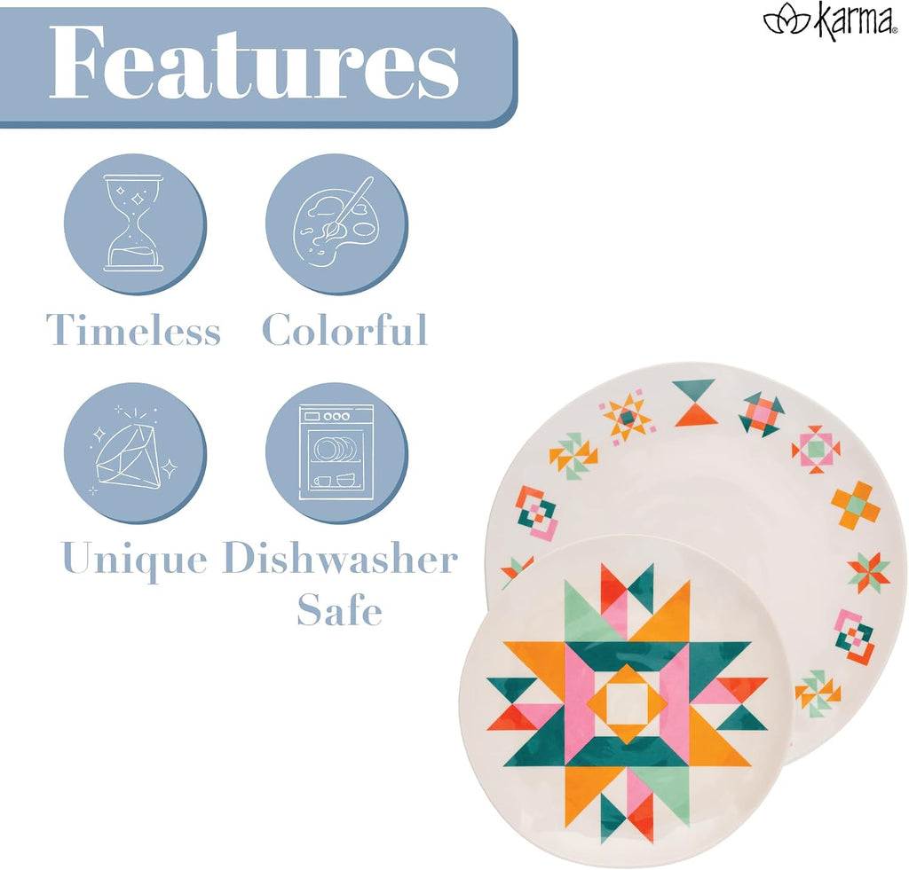 8.75 inches Melamine Salad Plates Set of 4, Reusable Dishwasher Safe Plates for Outdoor and Indoor, Crow