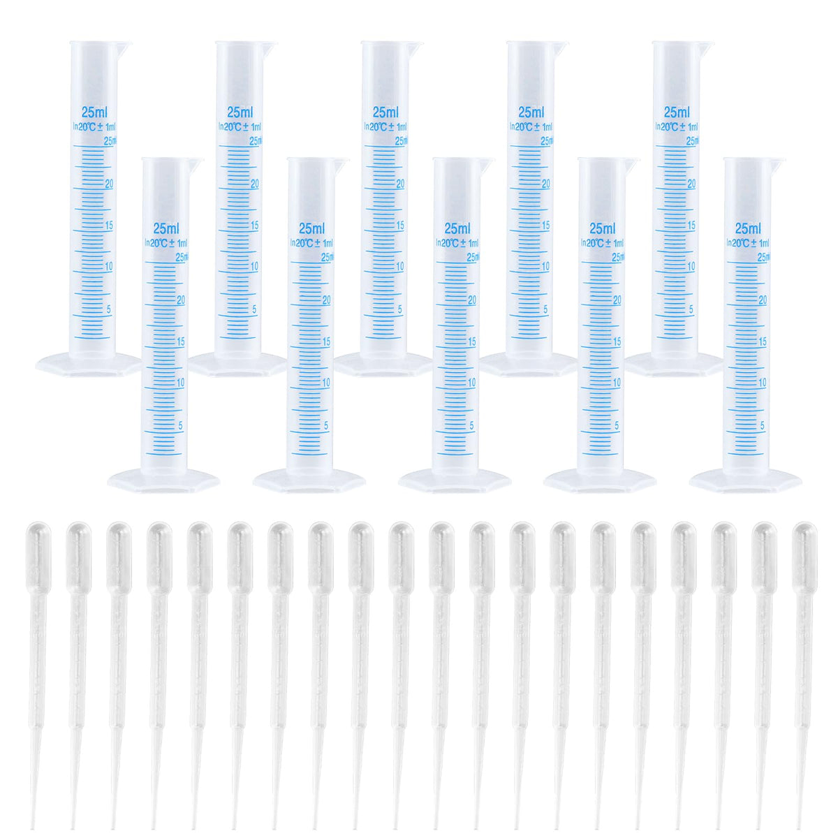 Geesatis 25ML Plastic Graduated Cylinder(10) and 2 ML(20) Plastic Droppers
