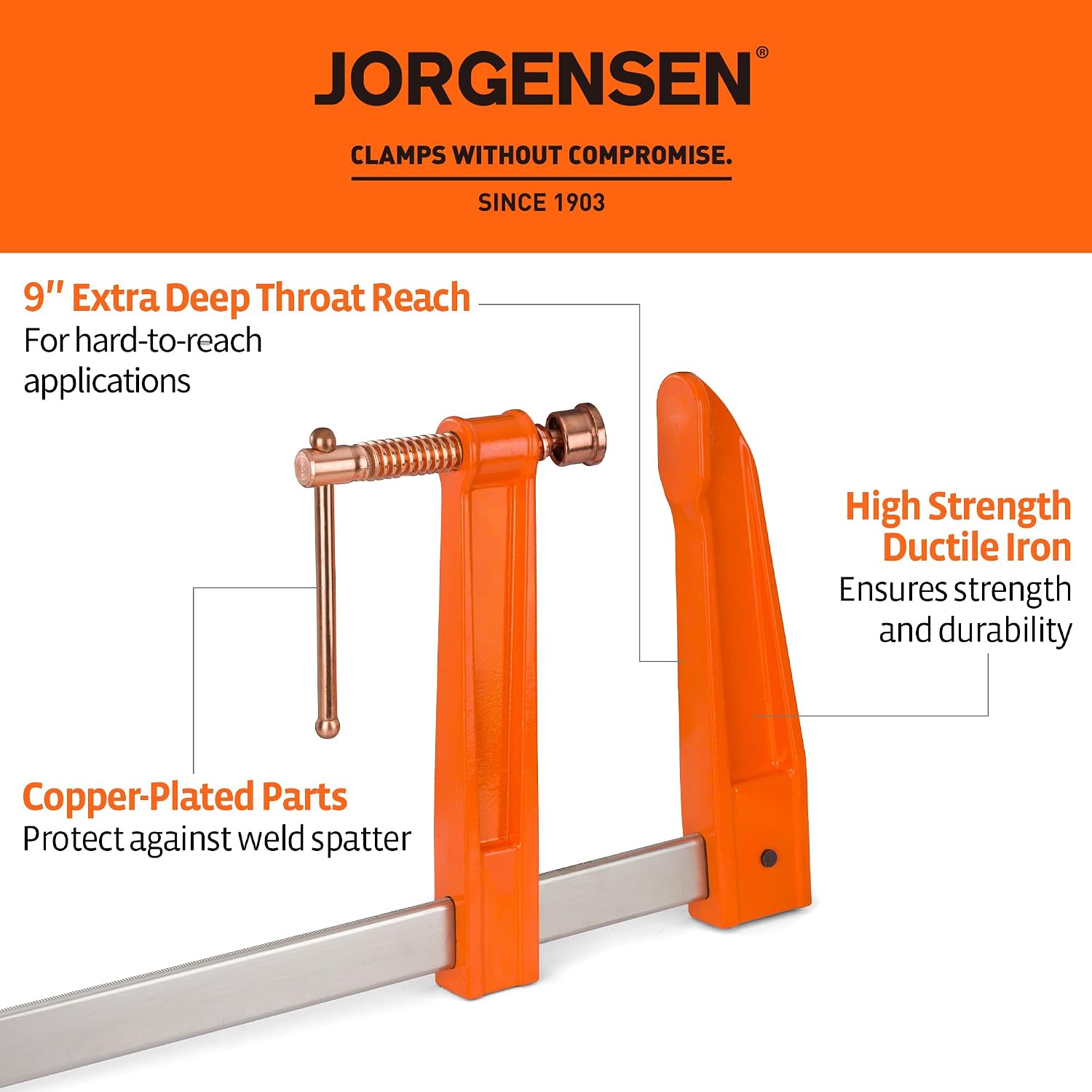 36-Inch Deep-Reach Throat Bar Clamps, Bar Clamps for Woodworking & Welding, 9-Inch Extra Deep Throat Depth, Wood