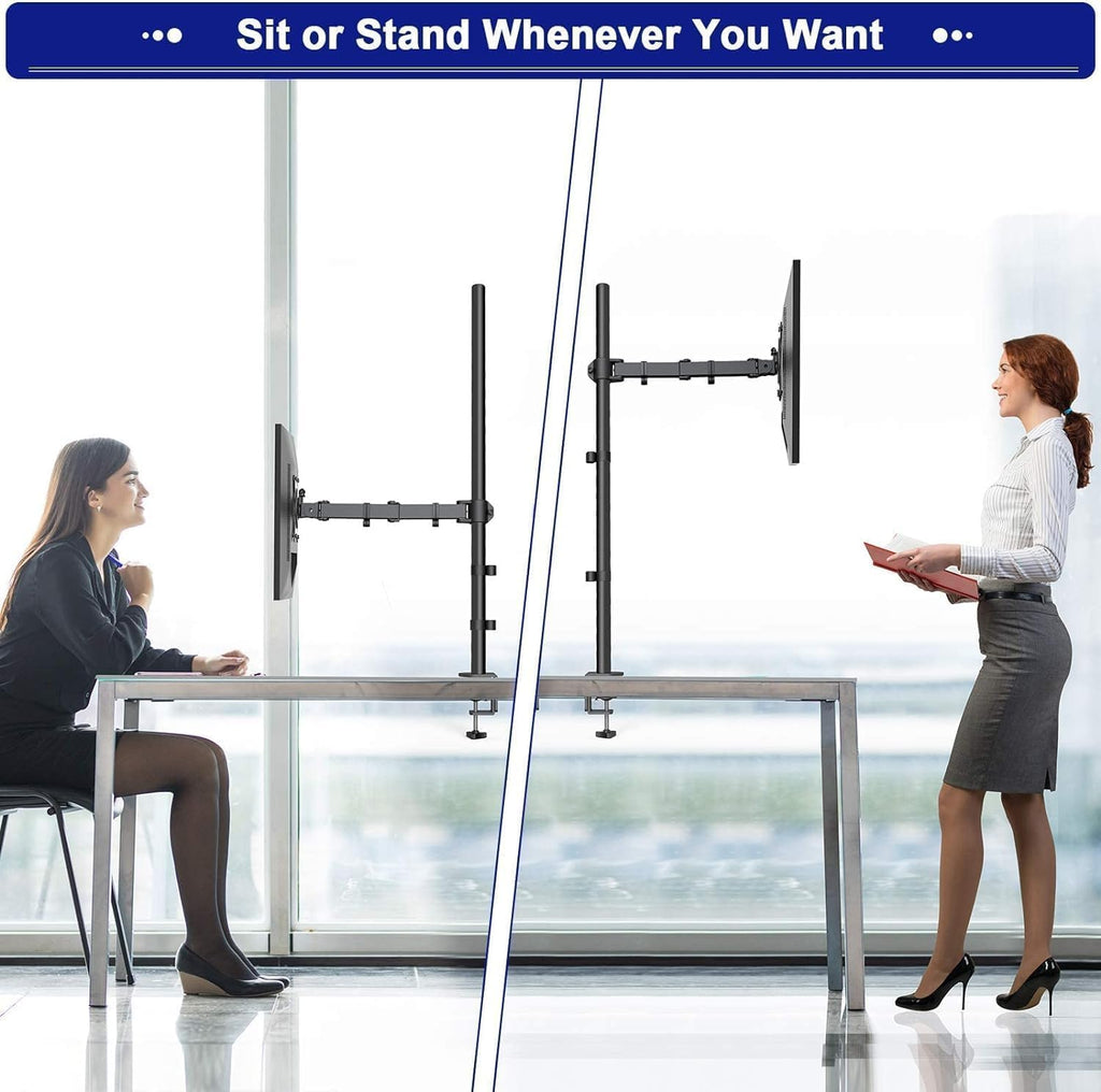 Single Monitor Arm with 39 inch Extra-Tall Pole, Adjustable Computer Desk Mount for 13–32 inch Screens and up to 38