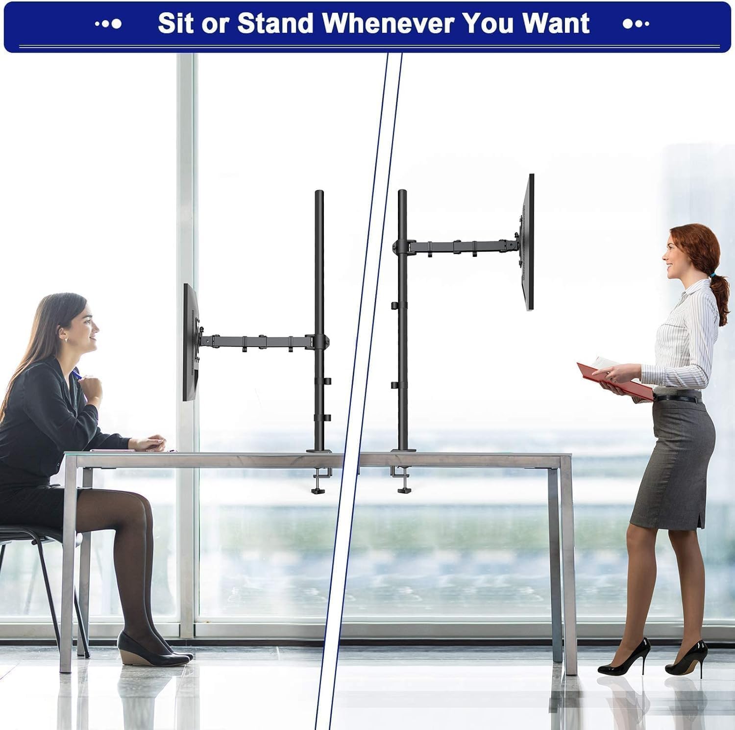 Single Monitor Arm with 39 inch Extra-Tall Pole, Adjustable Computer Desk Mount for 13–32 inch Screens and up to 38
