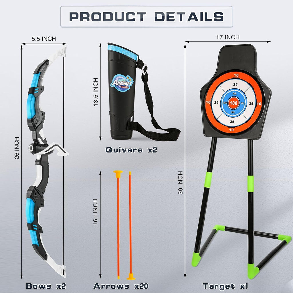 Bow and Arrow Set for Kids LED Light Up Archery Set with 10 Suction Cup Arrows Indoor Outdoor Toys with Standing