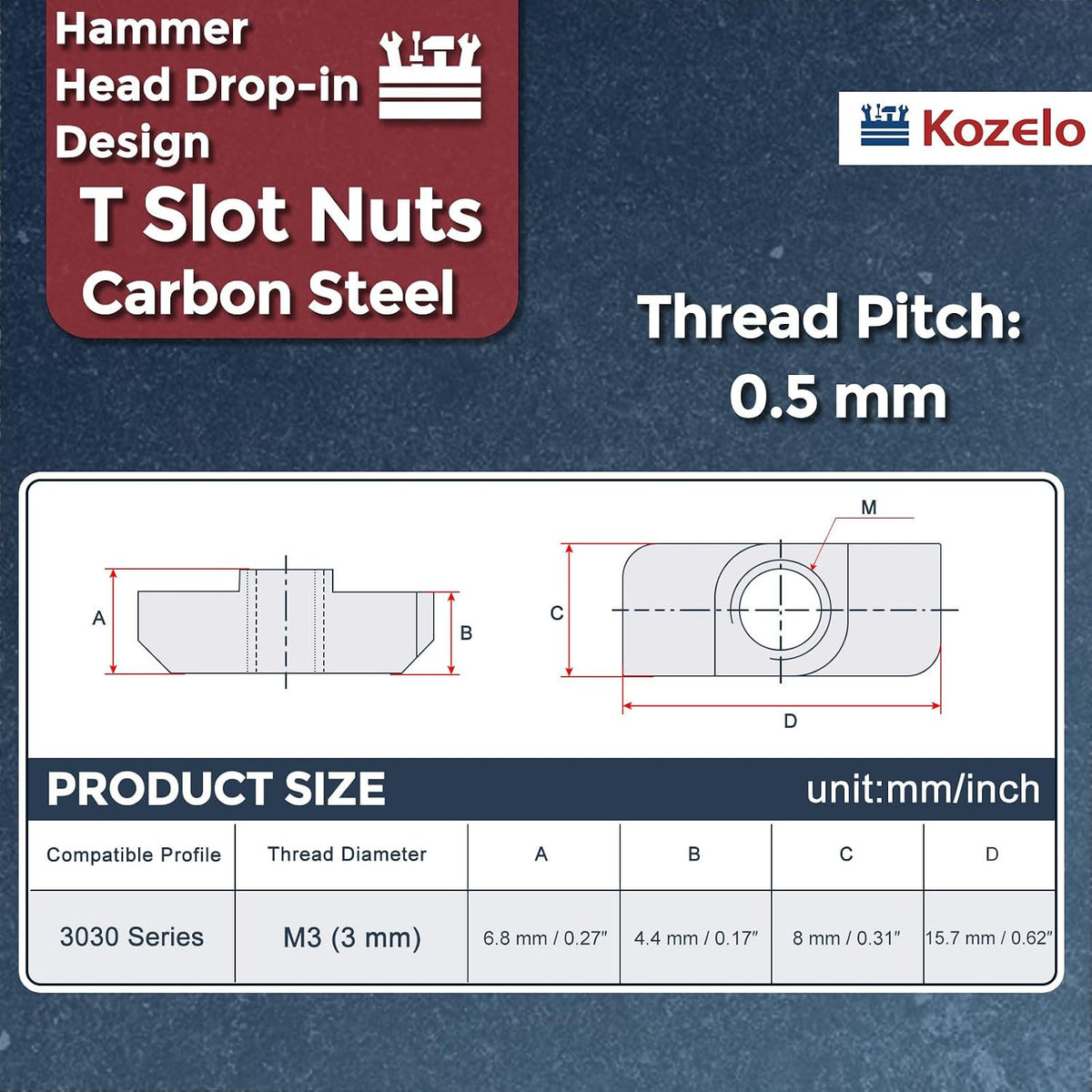 100Pcs t Slot Nuts M3-0.5 3030 Series for Aluminum Extrusion Silver