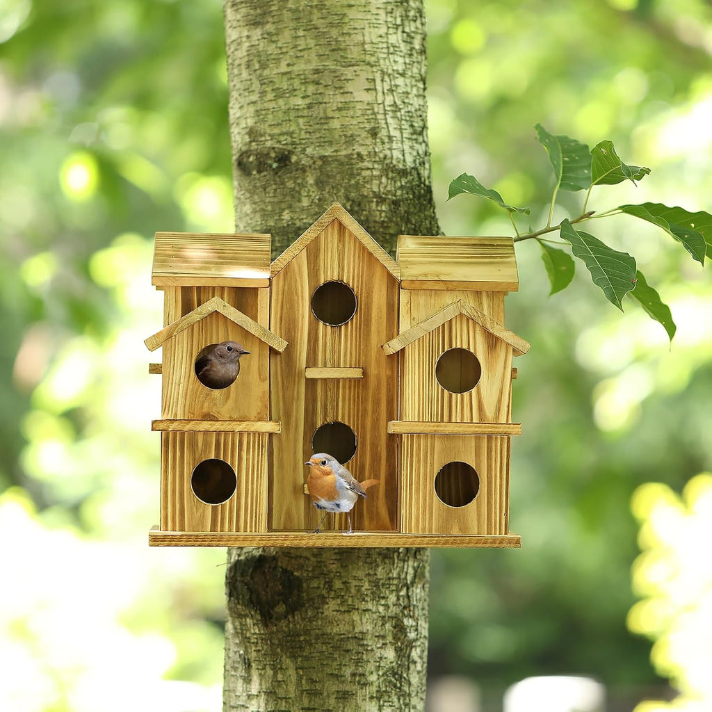 Cedar 10-Hole Bird House for Outside Hanging, 11x7x9 in Garden Decor