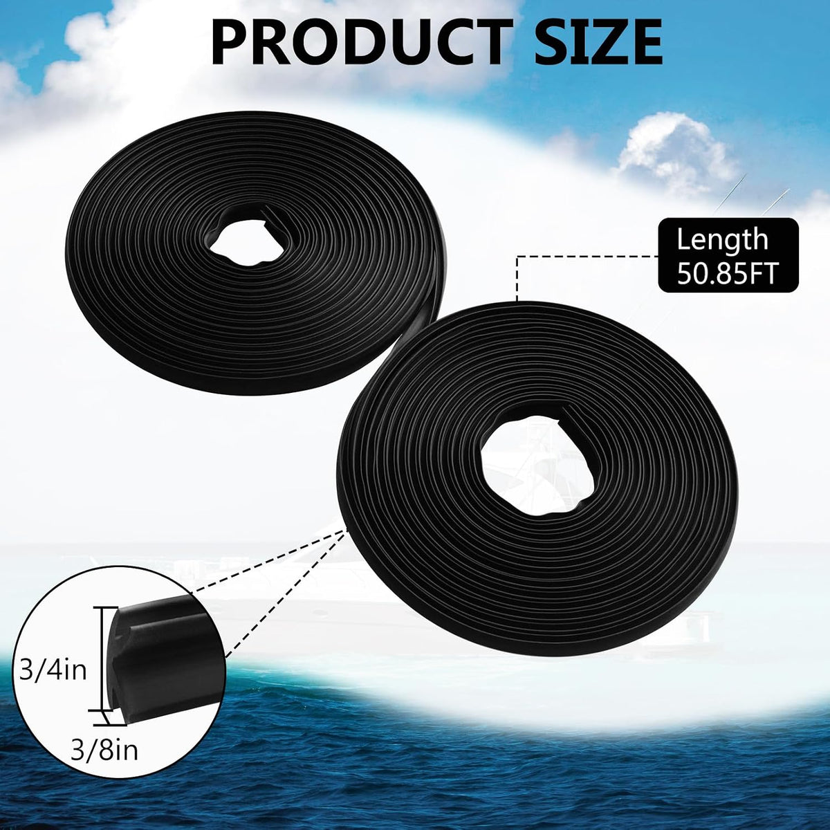 50.85 FT Vinyl Boat Rub Rail, Marine Rub Rail for Hull Protection