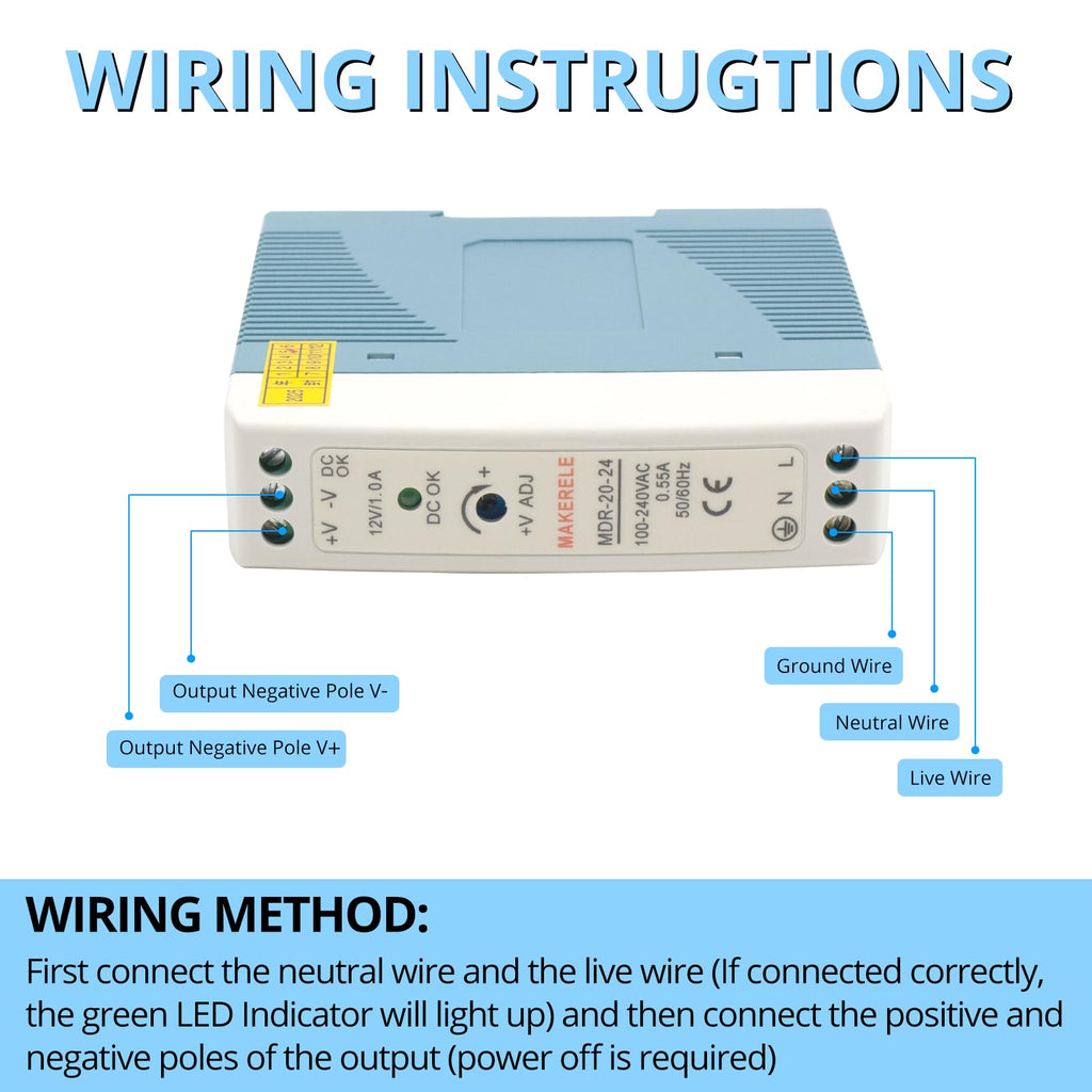 MAKERELE 24V MDR DIN Rail Power Supply 20W