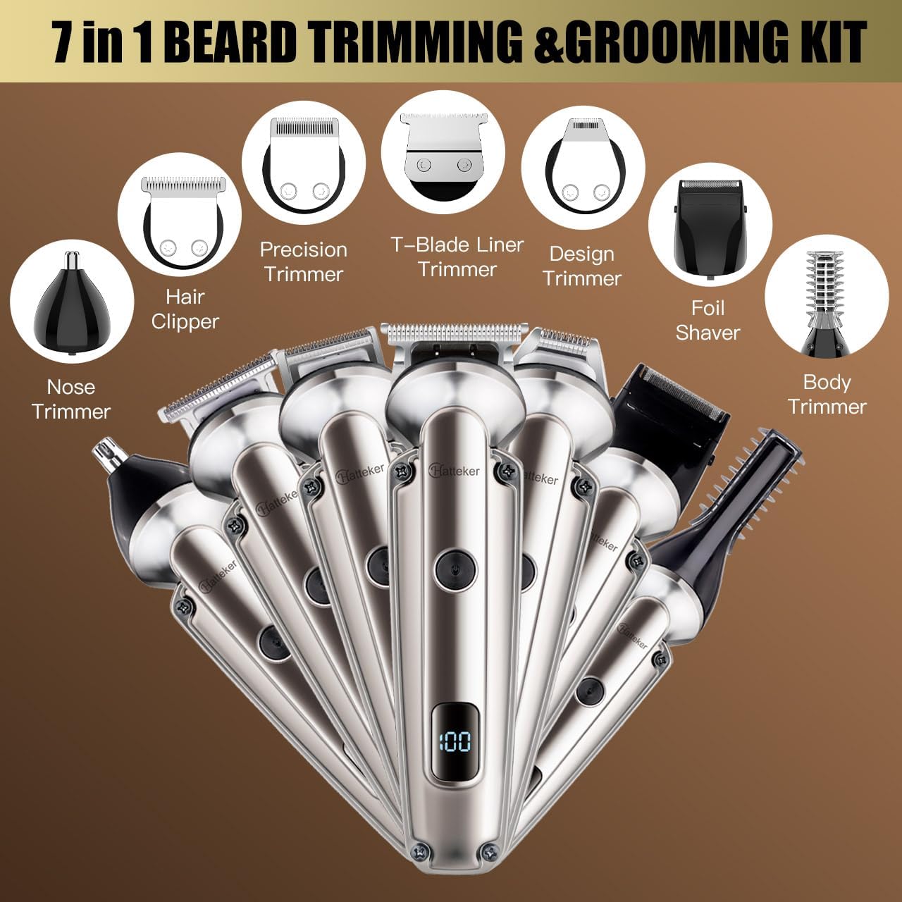 Beard Trimmer for Men, Waterproof Hair Trimmer Electric Razor, Cordless Hair Clippers Shavers for Men, Shaving Kit
