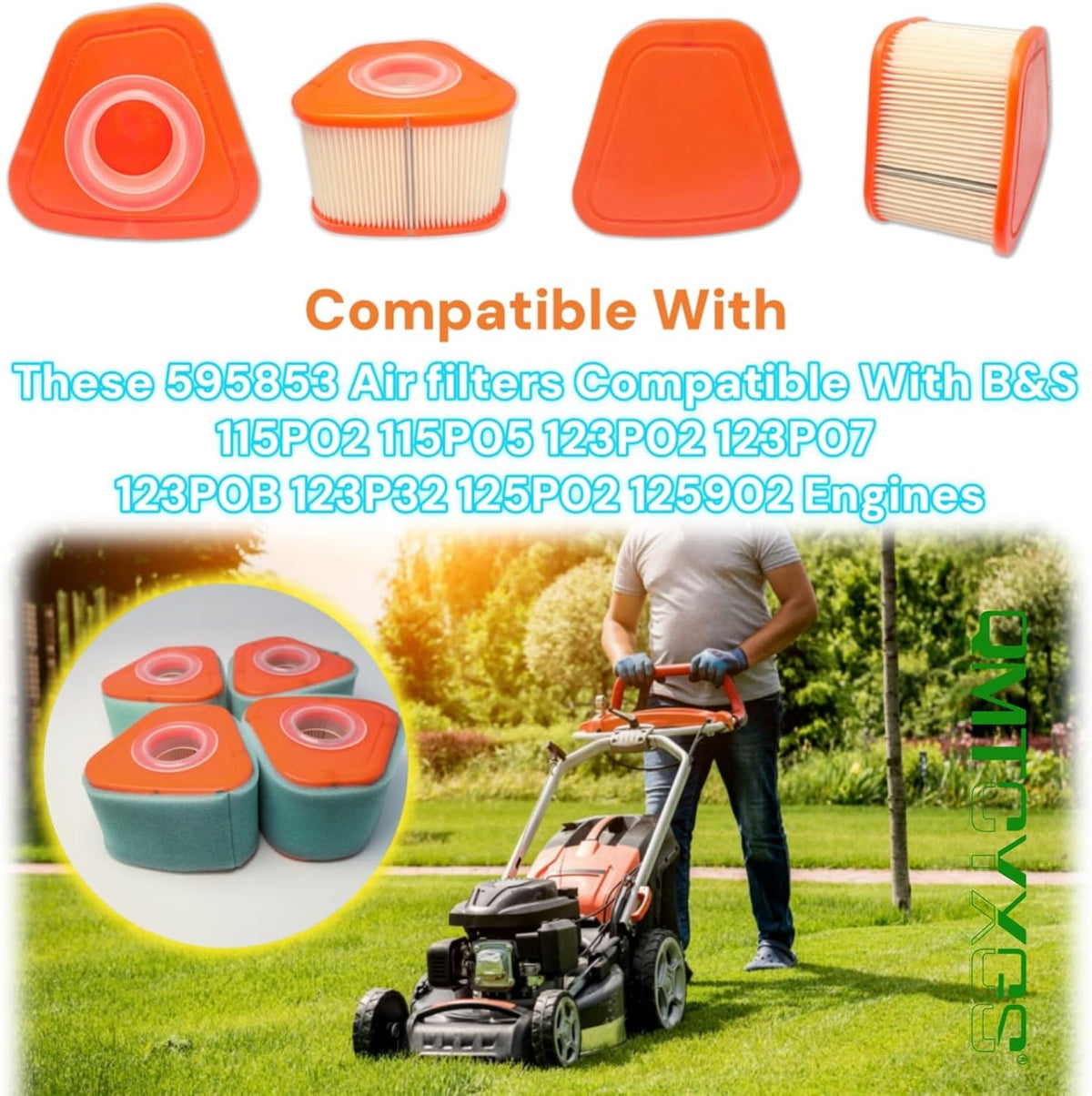 4PK 595853 Air Filter Pre-Filter Compatible with B&S Lawn Mower Air Filter