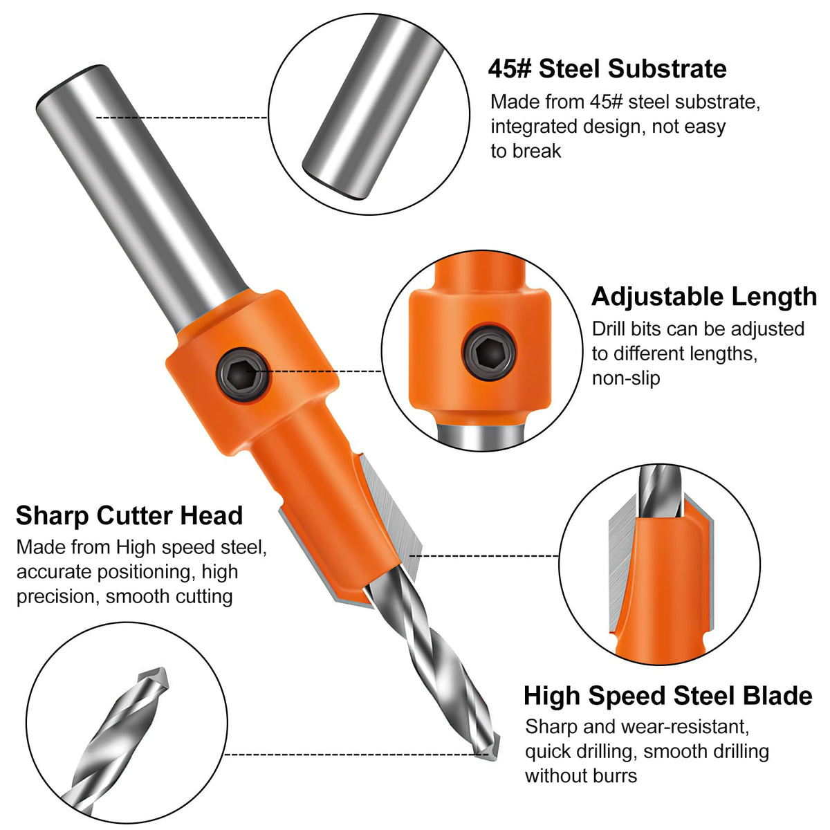 Lytool Countersink Drill Bit Set 5Pcs for Woodworking(2.8-4mm)