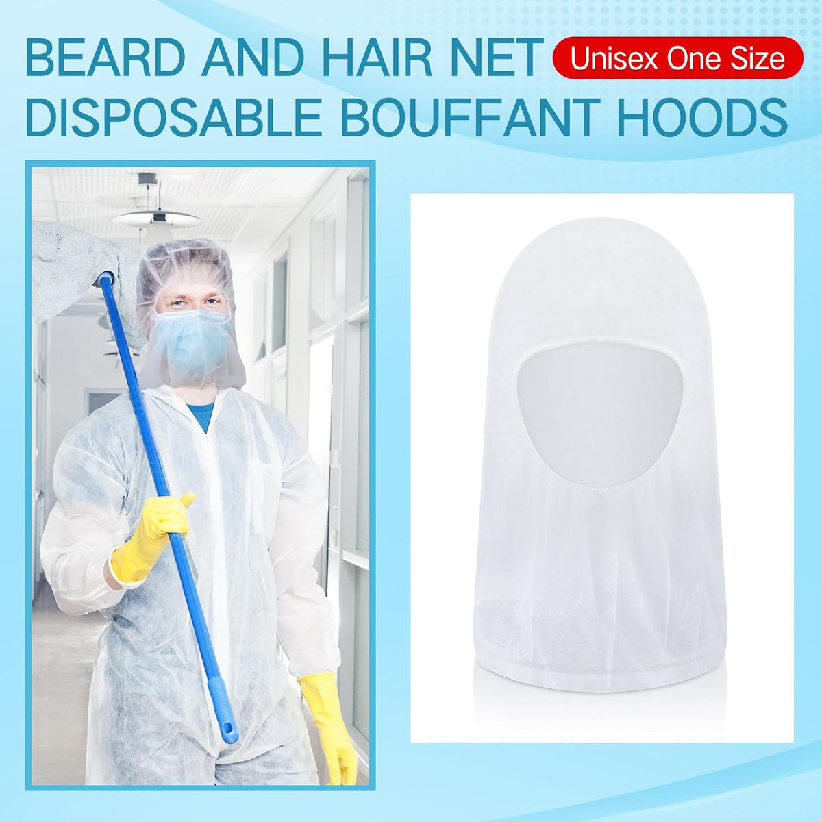 100 Pcs Disposable Hair Nets, Bouffant Hoods for Food Service