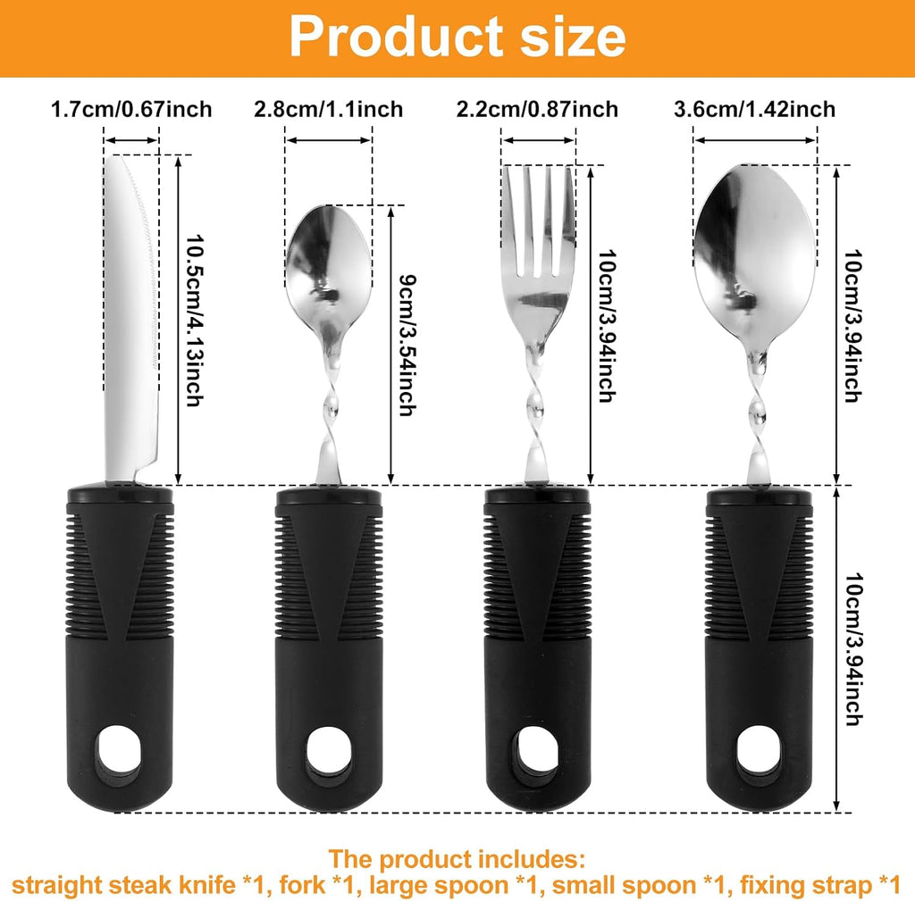 Weighted Utensils for Hand Tremors, 4 Pcs Stainless Steel Adaptive Eating Utensils Ergonomic Built Up Utensils