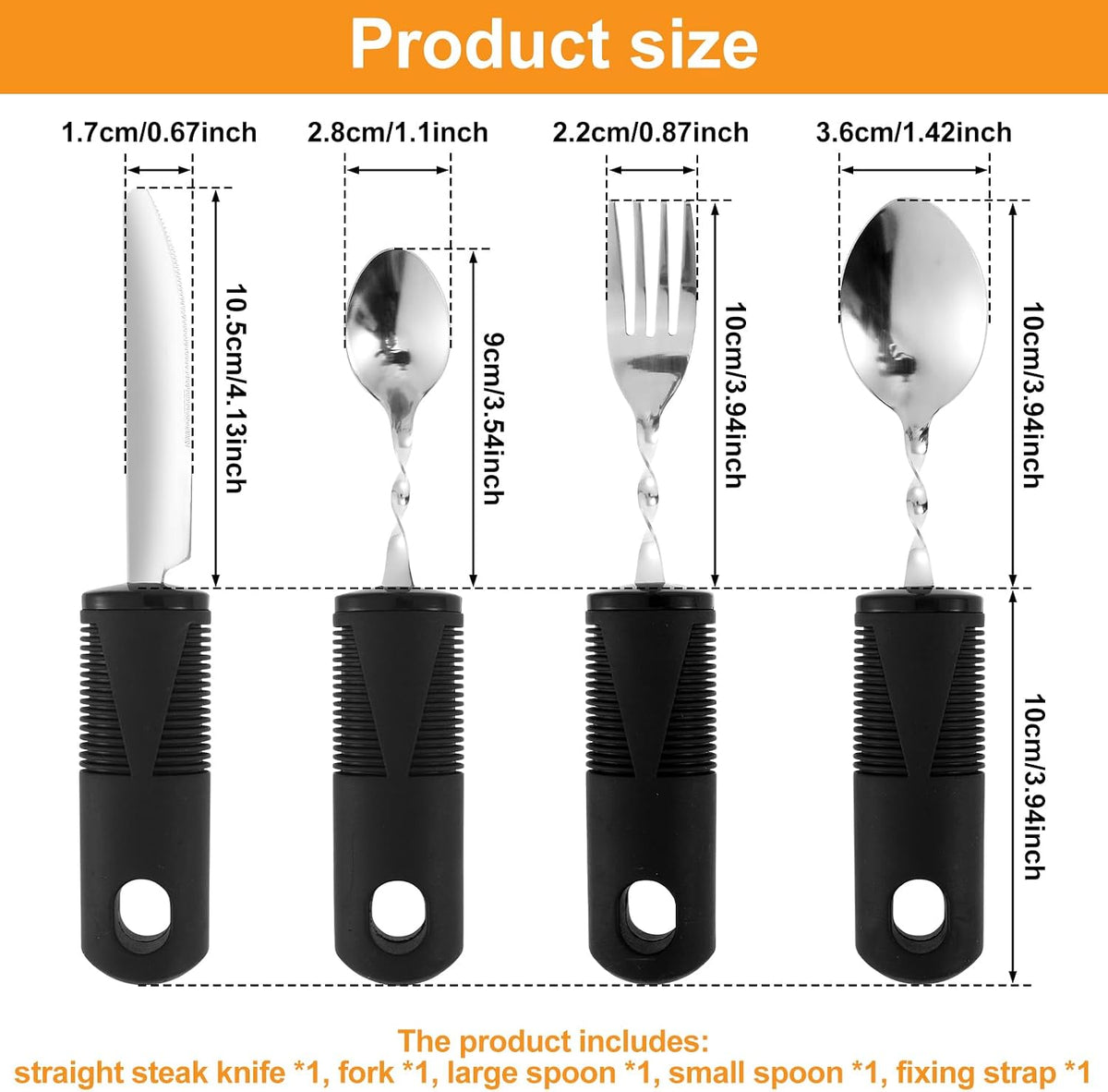 Weighted Utensils for Hand Tremors, 4 Pcs Stainless Steel Adaptive Eating Utensils Ergonomic Built Up Utensils