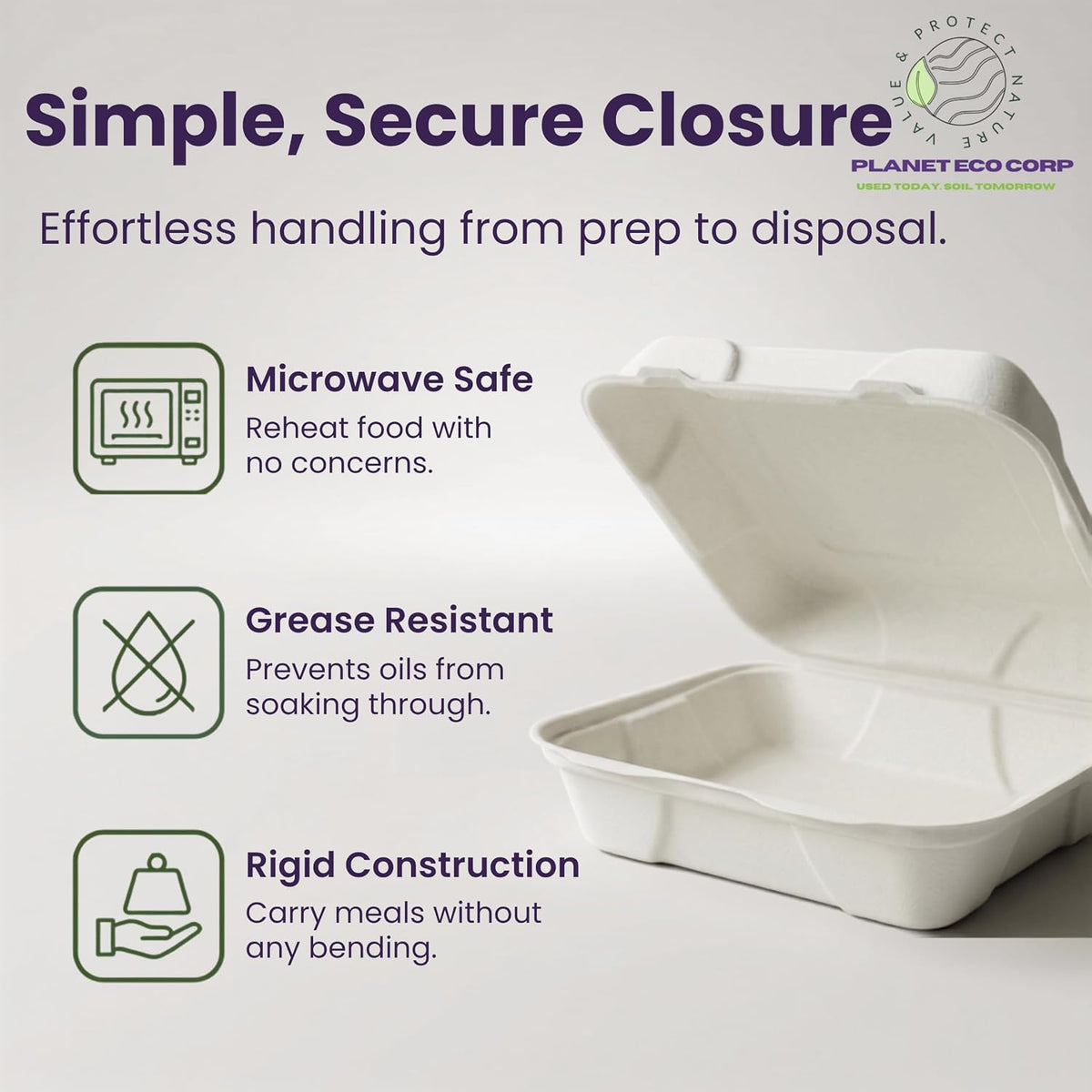 9x6 Compostable Take Out Containers with Lids, 25 Pack - Hinged Clamshell to Go Boxes, Heavy Duty Sugarcane Bagasse
