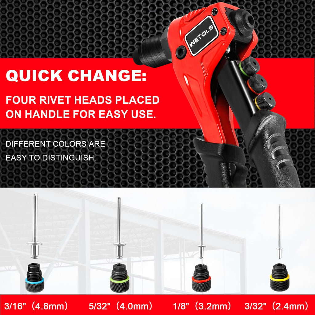 Pop Rivet Gun Kit with 200 Blind Rivets,Upgraded Pop Rivet Tool Kit