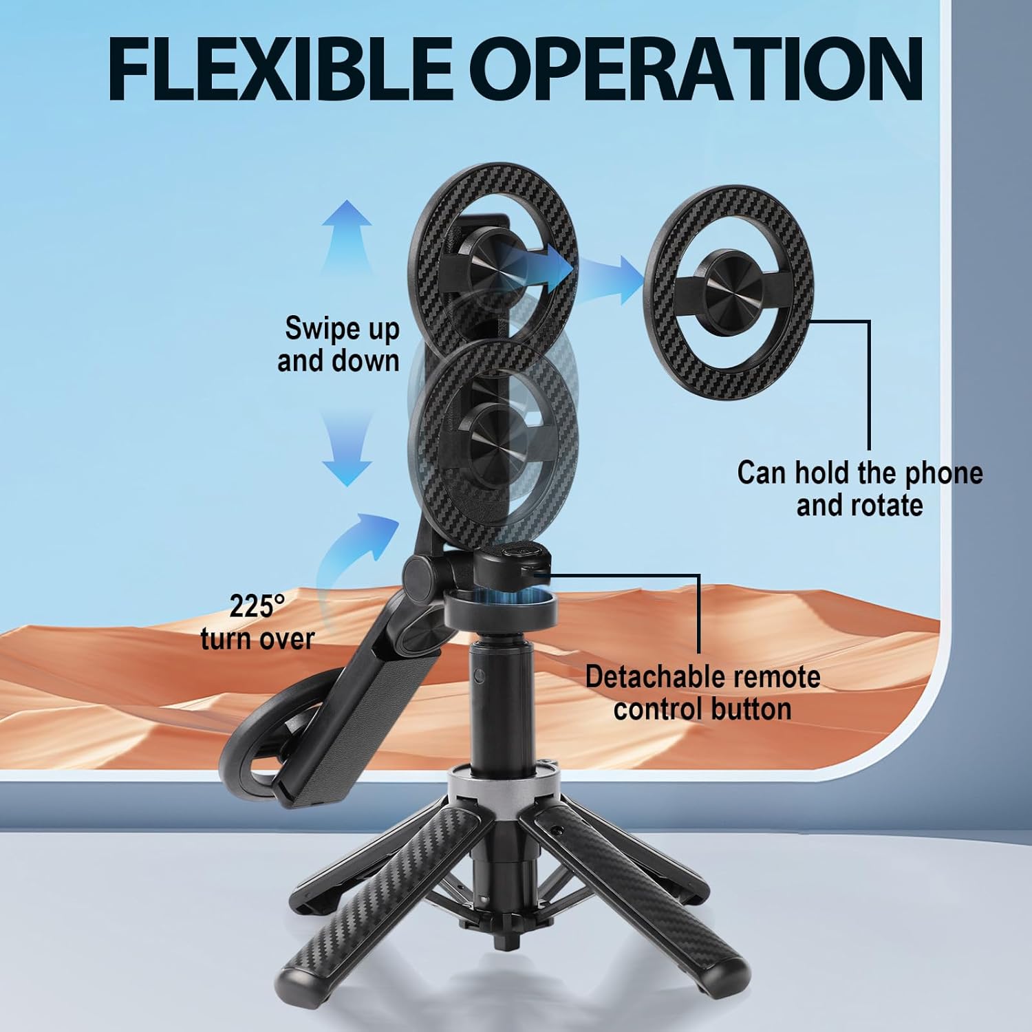 4-in-1 Multifunctional 360° Rotation Magnetic Selfie Stick,Universal Magnetic Phone Tripod with Detachable Remote