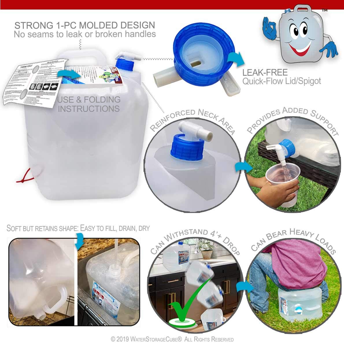 Collapsible Water Container with Spigot (5.3 Gal (2-Pack))