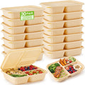 30 Pack(60 Pcs) 3 Compartments Compostable Plates with Lids