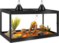 Bearded Dragon Tank 34 Gallon, Tempered Glass Reptile Tank with Meatl Mesh Roof and Front Sliding Door, Anti-Scratch