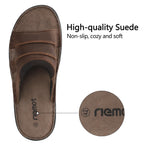 Men's Leather Slide Sandals, Mesh Lined, Memory Foam Brown US11/EU44