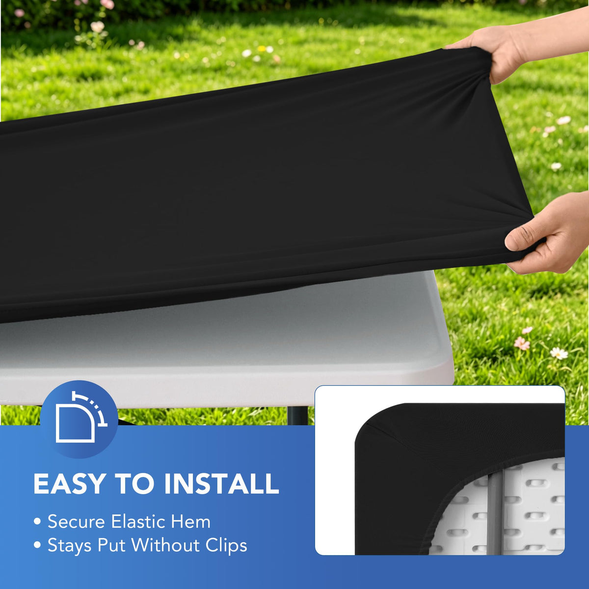 Fitted Tablecloth for 8 Foot Rectangle Tables-Black Picnic Table Covers