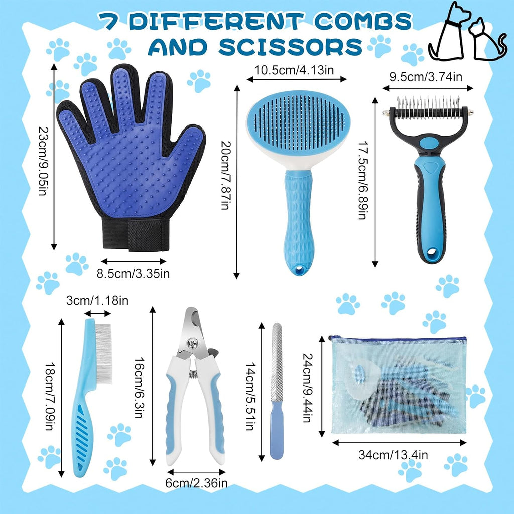 7-in-1 Pet Grooming Kit–Cat Brush,Dog Brush for Shedding,Double-Sided Flea Comb,Dog Nail Trimmers,Dog Bath